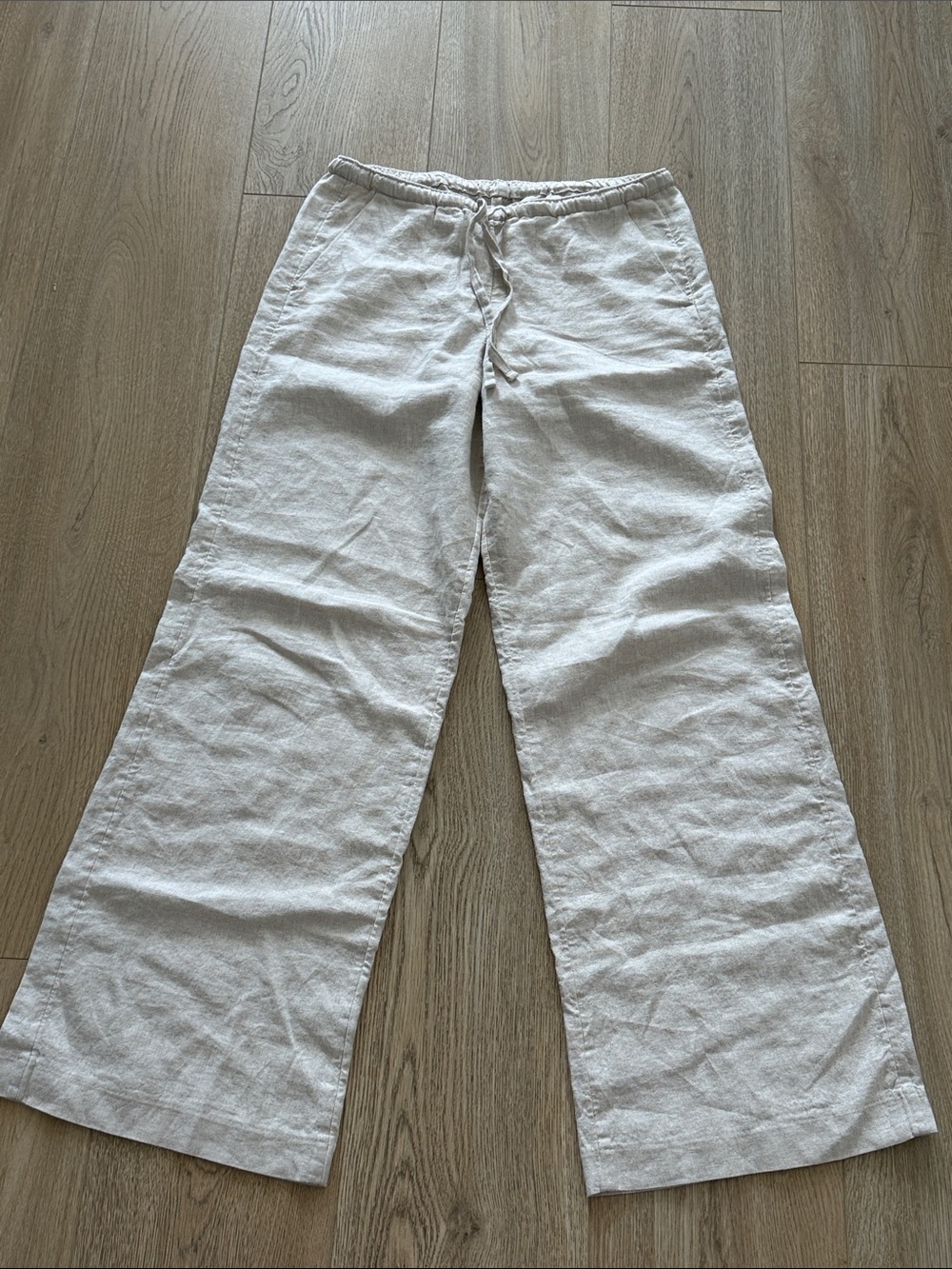 Hollister Pants Women's Light Stone Wide-Leg Linen Drawstring XS